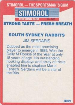 1990 Stimorol NRL #139 Jim Serdaris Back